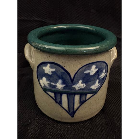Great Bay Pottery NH Salt-glazed Mini Crock Patriotic Heart Country Primitive - Picture 4 of 8